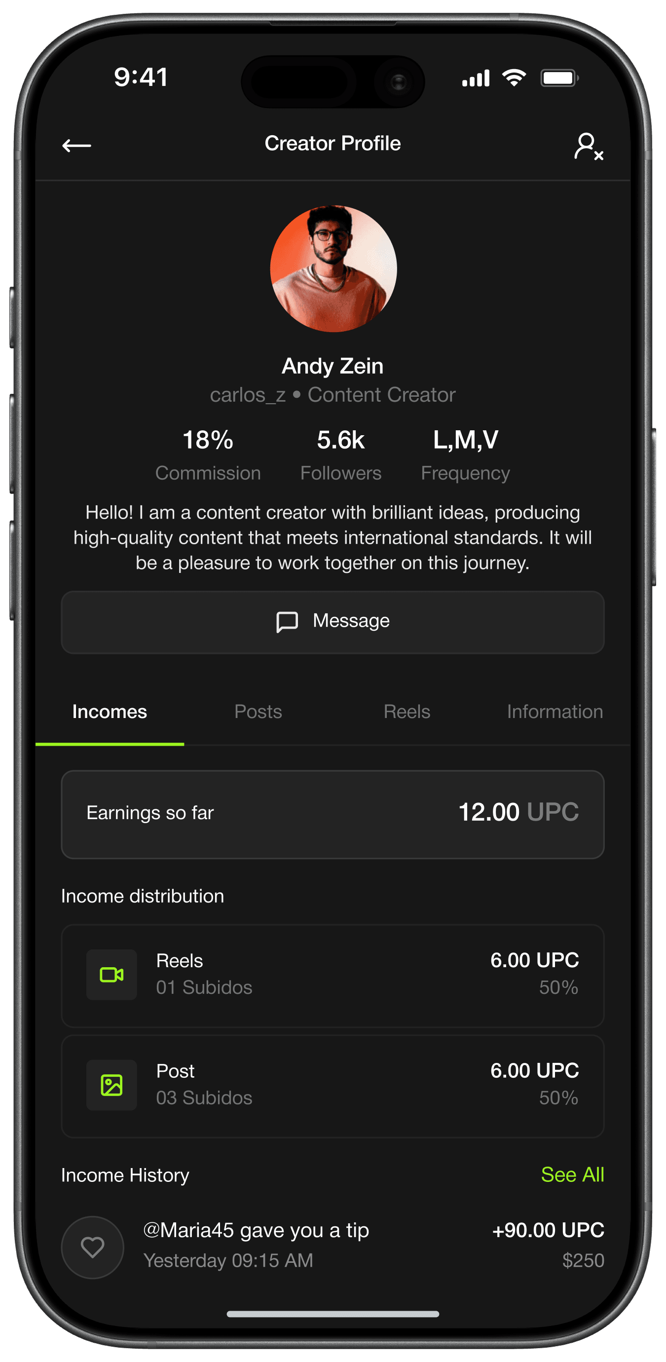 Creator profile screen